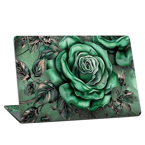 Universal Laptop Skin Sticker with 2 Wrist Pad Skins, Waterproof Scratch Resistant Vinyl Laptop Cover Decal, Cut to Fit for 11–15.6 Inch MacBook HP Dell Lenovo, Green Rose - color: Green Rose