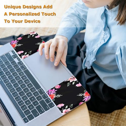 Universal Laptop Skin Sticker with 2 Wrist Pad Decals, 3-Piece Removable Vinyl Laptop Cover, Purple Red Flowers Waterproof Anti-Scratch, Easy-Trim Fit for 13.3" 14" 15.6" Laptops - color: Purple Red Flowers