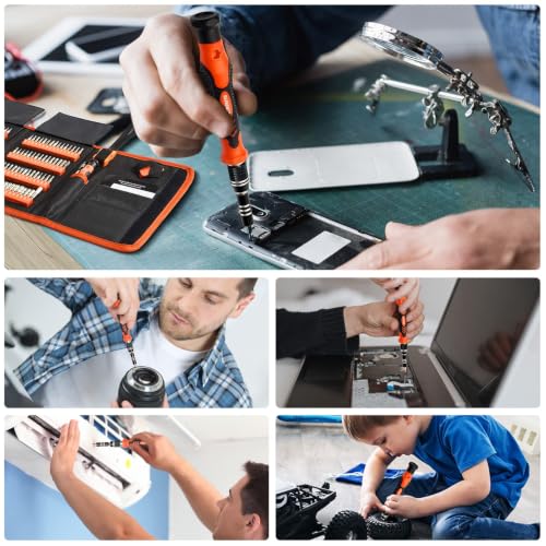 STREBITO Precision Screwdriver Set 142-Piece Electronic Repair Tool Kit with Torx T5 T6 T8 T15, Triwing Y000, Star P5, Gamebit, Tech Toolkit for Computer, Laptop, iPhone, Nintendo, PS5, Ring, Orange | 120 Bits Magnetic Repair Tool Kit for iPhone, MacBook,