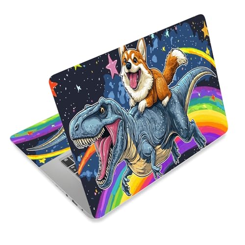 Laptop Skin Sticker Decal for 12 13 13.3 14 15 15.6 in, Universal Vinyl Waterresistant Protector Cover for Notebook PC Netbook, Computer Decor for Women Girls Corgi Riding Dinosaur - color: Corgi Riding Dinosaur