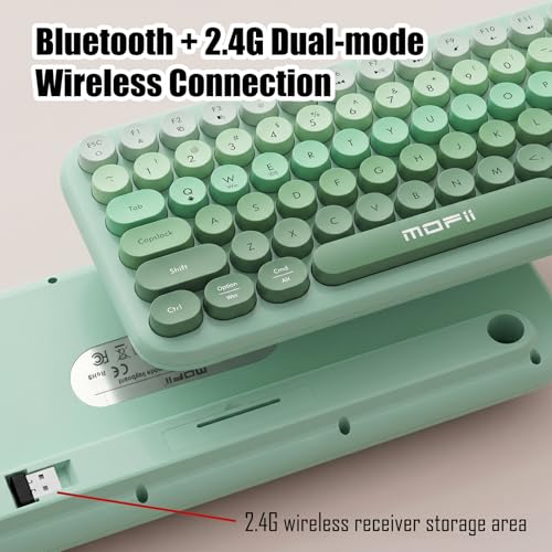 Colorful Wireless Keyboard with Magnetic Bear, Bluetooth/2.4G Dual Mode, Compact TKL Quiet Membrane Keyboard, Cute Gradient Retro Round Keycaps, Compatible with PC/Laptop/Tablet/Smartphone (Green) - color: Green