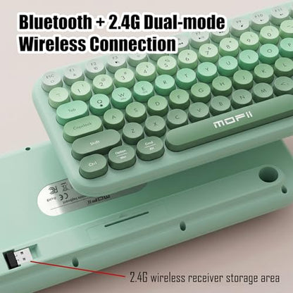 Colorful Wireless Keyboard with Magnetic Bear, Bluetooth/2.4G Dual Mode, Compact TKL Quiet Membrane Keyboard, Cute Gradient Retro Round Keycaps, Compatible with PC/Laptop/Tablet/Smartphone (Green) - color: Green