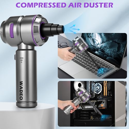 WADEO Handheld Vacuum Cordless, 4-in-1 21000PA Brushless Car Vacuum & 210000RPM Air Duster 6000mAh Battery Air Blower Wireless Handheld Vacuum for Car, Office and Home Cleaning