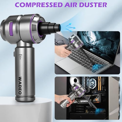 WADEO Handheld Vacuum Cordless, 4-in-1 21000PA Brushless Car Vacuum & 210000RPM Air Duster 6000mAh Battery Air Blower Wireless Handheld Vacuum for Car, Office and Home Cleaning