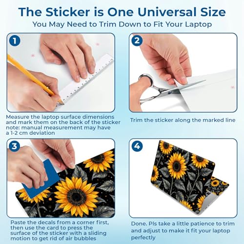Reusable Universal Laptop Skin Sticker, Cut to Fit for 11.6–15.6 Inch Laptops, Waterproof Protective Film, No-Residue - Golden Sunflowers - color: Golden Sunflowers