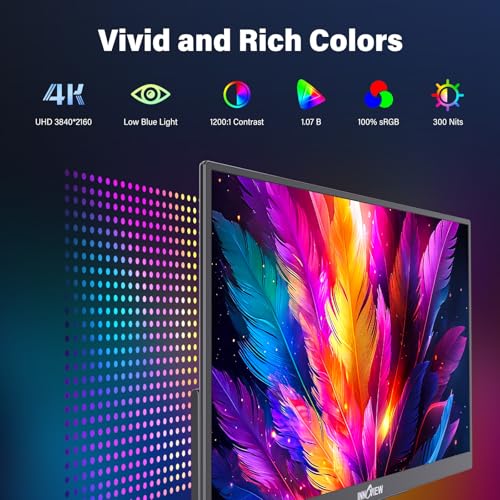 InnoView 15.6 inch Portable Monitor 4K UHD 3840x2160 | 100% sRGB HDR | External Monitor with 2 USB-C & HDMI Ports | Travel Second Monitor for Laptop Mac PC Xbox PS5 Switch (Includes Adapter) - size: 15.6-in