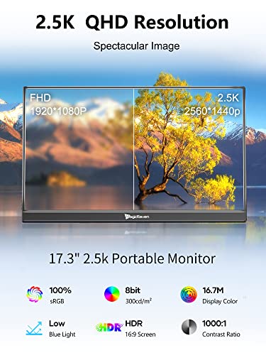 MAGICRAVEN Portable Gaming Monitor, USB-C HDMI Laptop Screen Extender, Second Display for Console with Built-in Speakers, Works with PS5, Xbox, Switch, Ideal for Travel Home Office - 17.3" - size: 17.3"