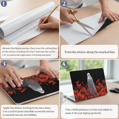 Universal Laptop Skin Sticker Decal,15.6 Inch Laptop Vinyl Cover for 13" 14" 15.6" Laptop,Scratch-Resistant Waterproof Protector Wrap,Reusable with Wrist Pads,Ghostly Figure in Red Flowers - color: Ghostly Figure in Red Flowers