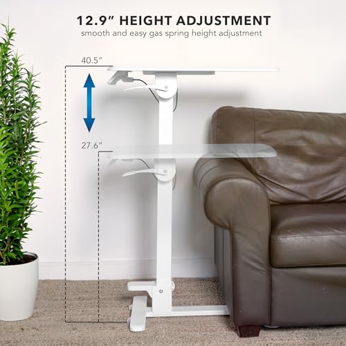 Mount-It! Overbed Table with Wheels, Folding Adjustable Height White | Foldable Bedside Tray Table on Wheels, No-Assembly Over Bed Laptop Desk, Folds Flat for Storage, Ultra-Low Base - color: White