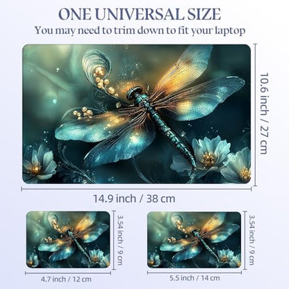 Universal Laptop Skin Sticker Decal,15.6 Inch Laptop Vinyl Cover for 13" 14" 15.6" Laptop,Scratch-Resistant Waterproof Protector Wrap,Reusable with Wrist Pads,Enchanted Dragonfly - color: Enchanted Dragonfly