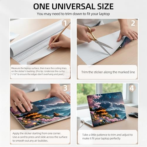Mountain Pagoda Sunset Universal Laptop Skin Sticker 3PCS, Protective Decal Trim-to-Fit 11.6" 13.3" 14" 15.6" Laptop Vinyl Cover, Removable Anti-Scratch Computer Decal Protector - color: Mountain Pagoda Sunset