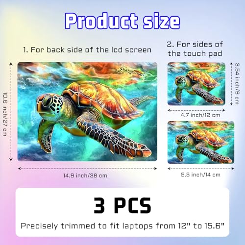 Universal Laptop Skin Sticker Decal, Compatible with MacBook HP Dell Lenovo 12"-15.6", Reusable Vinyl Notebook Cover 3PCS Set, High-Recognition Film-Colorful Sea Turtle - color: Colorful Sea turtle