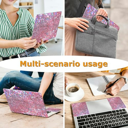 Universal Laptop Skin Sticker with 2 Wrist Pad Decals, 3-Piece Removable Vinyl Laptop Cover, Pink Glitters Waterproof Anti-Scratch, Easy-Trim Fit for 13.3" 14" 15.6" Laptops - color: Pink Glitters