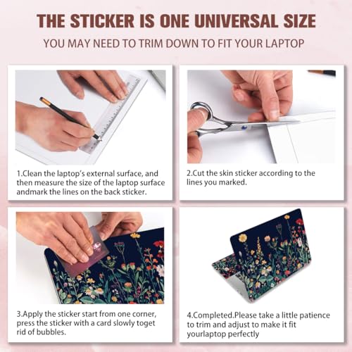 PLIGREAT 3 Pcs Laptop Skin Stickers Vinyl Decals for PC Notebook Keyboard Cover Laptops Case Protector Films Decorative Laptops Sticker Waterproof Removable Green Plants Flowers Laptop Decals