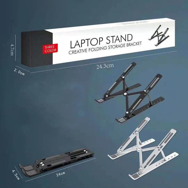Adjustable Laptop Stand for Desk, Foldable Aluminum Laptop Holder with Cooling Design, Portable Laptop Riser for MacBook, Notebook, Tablet (Black) - color: Black