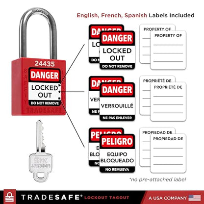 TRADESAFE Lockout Locks, 10 Red Loto Locks Keyed Different, 1 Key Each | Non-conductive Nylon Body, Spring-loaded Stainless Steel Shackle, Key-retaining Cylinder With Multilingual Safety Labels - color: Red, size: 1 Key Per Lock