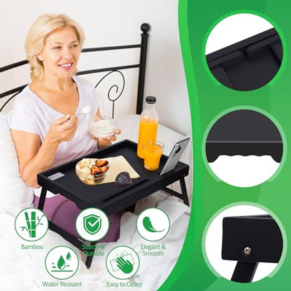Artmeer Bamboo Bed Trays, Folding Legs, Phone/Tablet Slots, 2-Pack, Black - color: Black, size: Medium (Pack of 2)