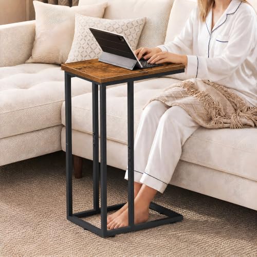 WLIVE C Shaped End Table, Small Side Table for Couch, Sofa, TV Tray C Table for Living Room, Bedroom, Home Office, Small Spaces, Rustic Brown - color: Rustic Brown