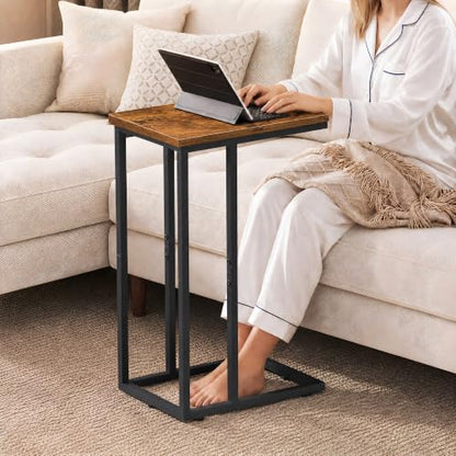 WLIVE C Shaped End Table, Small Side Table for Couch, Sofa, TV Tray C Table for Living Room, Bedroom, Home Office, Small Spaces, Rustic Brown - color: Rustic Brown