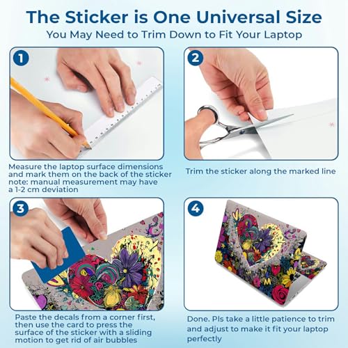 Reusable Universal Laptop Skin Sticker, Cut to Fit for 11.6–15.6 Inch Laptops, Waterproof Protective Film, No-Residue - Graffiti Heart Flowers - color: Graffiti Heart Flowers