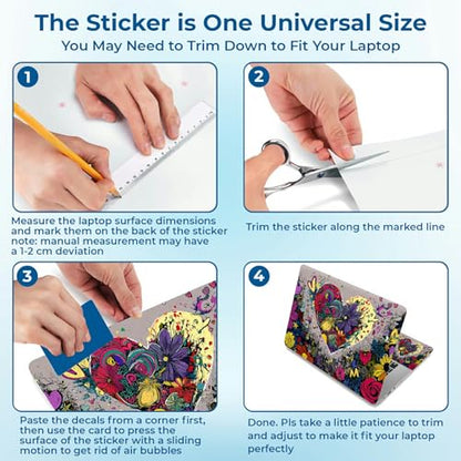 Reusable Universal Laptop Skin Sticker, Cut to Fit for 11.6–15.6 Inch Laptops, Waterproof Protective Film, No-Residue - Graffiti Heart Flowers - color: Graffiti Heart Flowers
