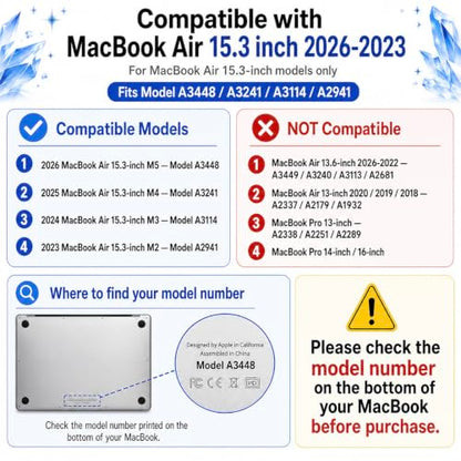 Batianda Case for MacBook Air 15" 2026 M5 M4 M3 M2 Chip, Let's Go Travel | 4-in-1 set with travel doodle design, slim hard shell protection for students, girls and vacation lovers - color: Let's Go Travel