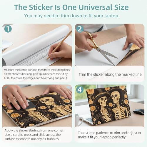 Universal Laptop Skin Decal, 3-Piece Vinyl Protector for 12 13 14 15.6" Notebook, Waterproof Anti-Scratch, Easy Trim & Bubble-Free Finish, Skeleton Couple in Love - color: Skeleton Couple in Love