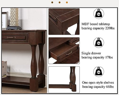 60" Solid Wood Console Table for Entryway,Sofa Table with 3 Drawers | 60" Espresso Entryway Table with Storage Drawers & Shelf,Solid Wood Long Sofa Table for Hallway,Foyer,Entry,Easy Assembled - color: Espresso