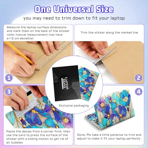 Universal Laptop Skin Sticker Decal, Compatible with MacBook HP Dell Lenovo 12"-15.6", Reusable Vinyl Notebook Cover 3PCS Set, High-Recognition Film-Blue Purple Stained Glass Flower - color: Blue Purple Stained Glass Flower
