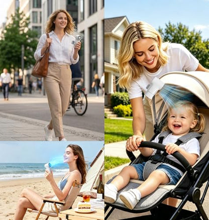 Portable Handheld Mini Fan with Ice Cooling Plate, Personal Clip On Turbo Fan Rechargeable, 18000 RPM 6 Speeds, 360° Detachable Clip, Pocket AC Fans Blow Cold Air for Beach Car Stroller Travel Makeup - color: White