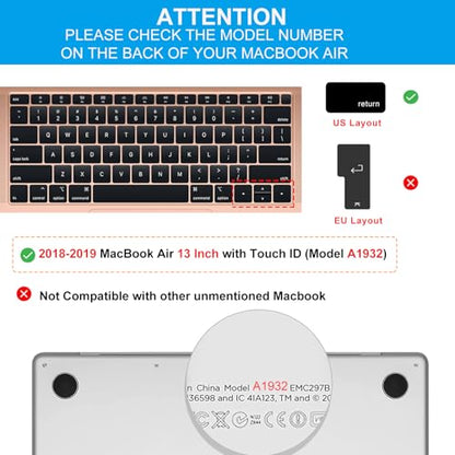 CaseBuy Premium Ultra Thin Keyboard Cover for 2019 2018 Release MacBook Air 13 Inch A1932 with Touch ID Soft-Touch TPU Keyboard Protective Skin - color: Clear, size: MacBook Air 13"(2019-2018)