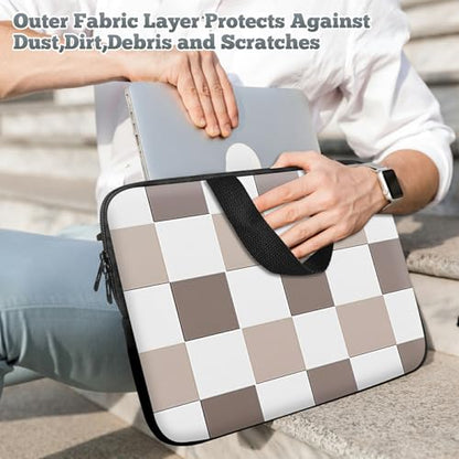 Laptop Sleeve Case Bag 15 inch, Brown Checkered Slim Carrying Case Handbag Travel Laptop Bag for 15 inch MacBook Air M3/M2/15 Pro/Surface Laptop 7/6/5/4/3/ Dell XPS 15 Plus - color: Brown Checkered, size: 15 Inch