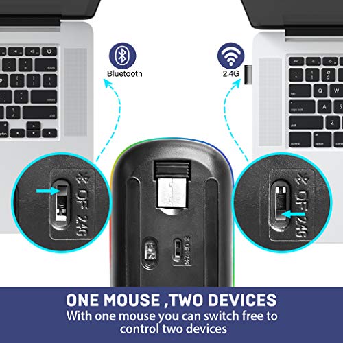 COO Wireless LED Dual Mode (Bluetooth 5.1 and 2.4G) Rechargeable Led Mouse with 3 Adjustable DPI for iPad OS 13, MacBook, Laptop, Mac OS 10.10 - color: Bluetooth+2.4G Wireless( Silver)
