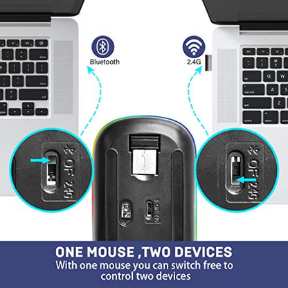 COO Wireless LED Dual Mode (Bluetooth 5.1 and 2.4G) Rechargeable Led Mouse with 3 Adjustable DPI for iPad OS 13, MacBook, Laptop, Mac OS 10.10 - color: Bluetooth+2.4G Wireless( Silver)