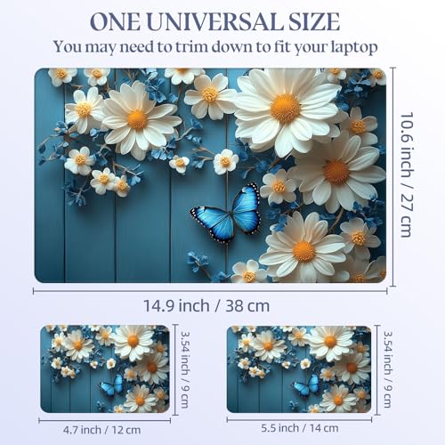 Universal Laptop Skin Sticker Decal,15.6 Inch Laptop Vinyl Cover for 13" 14" 15.6" Laptop,Scratch-Resistant Waterproof Protector Wrap,Reusable with Wrist Pads,Daisies and Blue Butterflies - color: Daisies and Blue Butterflies