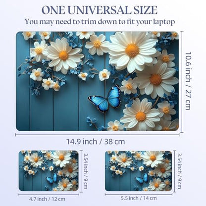 Universal Laptop Skin Sticker Decal,15.6 Inch Laptop Vinyl Cover for 13" 14" 15.6" Laptop,Scratch-Resistant Waterproof Protector Wrap,Reusable with Wrist Pads,Daisies and Blue Butterflies - color: Daisies and Blue Butterflies