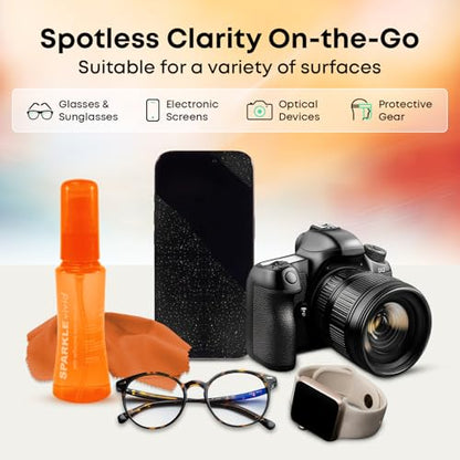 Sparkle Vivid Anti-Reflective Safe Lens Cleaner Spray Kit - (2) 2oz Glasses Cleaner Spray & (2) Microfiber Cloth for Eyeglasses, Sunglasses, Lenses, Screens and Camera Cleaning Kit (4 Piece Set) - style: Orange | 2x2oz Lens Spray + 2 Microfiber Cloth