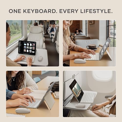 Satechi OntheGo Bluetooth Keyboard, Connect Up to 3 Devices, for iPad, Sand | Adjustable stand, USB-C rechargeable battery, compact & portable, for iPad, tablet - color: Sand
