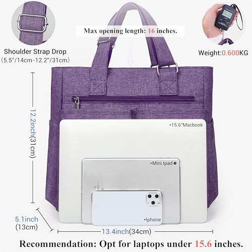 VOLGANIK ROCK Canvas Tote Bag Waterproof Nylon Multi Pocket Shoulder Bags Laptop Work Bag Teacher Purse Handbag for Women Men - color: Purple 2