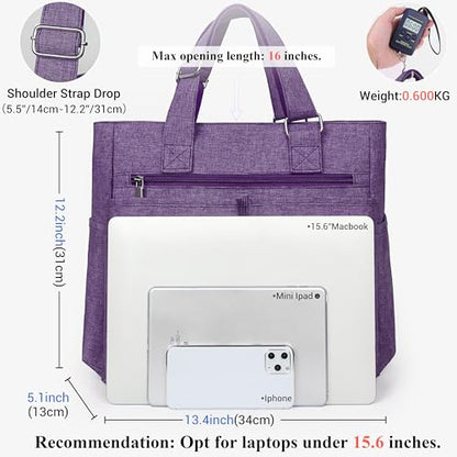 VOLGANIK ROCK Canvas Tote Bag Waterproof Nylon Multi Pocket Shoulder Bags Laptop Work Bag Teacher Purse Handbag for Women Men - color: Purple 2