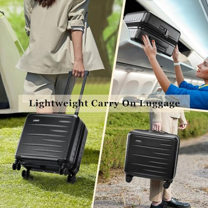 CENSIEN Expandable 16 Inch Carry On Luggage Airline Approved Small Suitcase | Lightweight ABS+PC Hard Shell Suitcases,360° Spinner Wheels,TSA Lock,YKK Zipper,Business Weekender Short Trips,Black - color: Black, size: 16 Inch EXT
