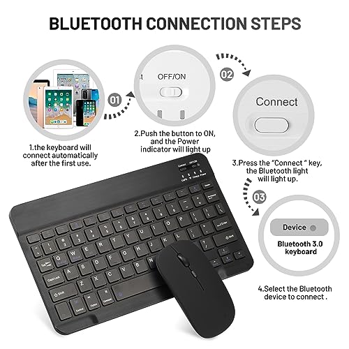 Ultra-Slim Bluetooth Keyboard Portable Mini Wireless Keyboard Rechargeable for Apple iPad iPhone Samsung Tablet Phone Smartphone iOS Android Windows (10 inch Black) - color: black