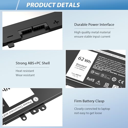 Latitude E5470 E5570 Battery 6MT4T Battery Replacement for Dell Latitude 14 5470 E5470 15 5570 E5570 Precision 15 3510 M3510 Series Notebook 7V69Y TXF9M 79VRK HK6DV 07V69Y（7.6V 62WH） - style: 6MT4T