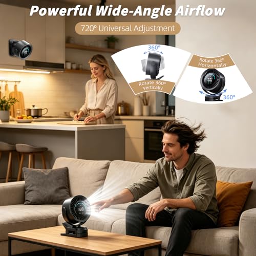 Portable Clip on Fan, Rechargeable USB Desk Fan with Turbo Airflow, 100 Speeds LED Display, 360° Rotation, Small Quiet Battery Powered Fan for Stroller Outdoor Travel Camping Golf Cart, Black - color: Black