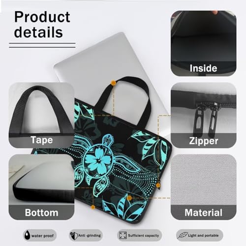 Hibiscus Flower Turtle Print Laptop Sleeve Case with Handle Computer Cover Compatible with 10-17 Inch Tablet for Women Men 360° Protective Carrying Bag Briefcase, 15inch - color: Hibiscus Flower Turtle, size: 15inch