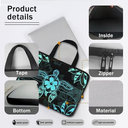 Hibiscus Flower Turtle Print Laptop Sleeve Case with Handle Computer Cover Compatible with 10-17 Inch Tablet for Women Men 360° Protective Carrying Bag Briefcase, 12inch - color: Hibiscus Flower Turtle, size: 12inch