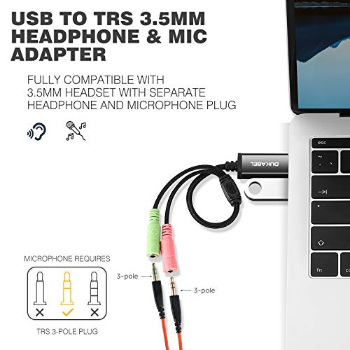 USB Audio Adapter with 3.5mm Jack External USB Sound Adapter - 30CM | USB External Stereo Sound Card with 3.5mm Earphone and Microphone for PS4, PS5, Windows, Mac, Linux, Plug and Play - size: 9.8 inch / 25 cm