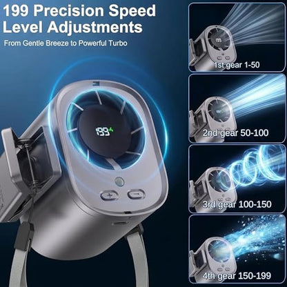 Car Clip On Fan,Portable Cooling Fan for Car with LED Display,360° Rotating Mini Fan,199 Speed Settings,USB Rechargeable 1500mAh Backseat Fan for Cars Without AC, Stroller,Office, Camping - color: Black
