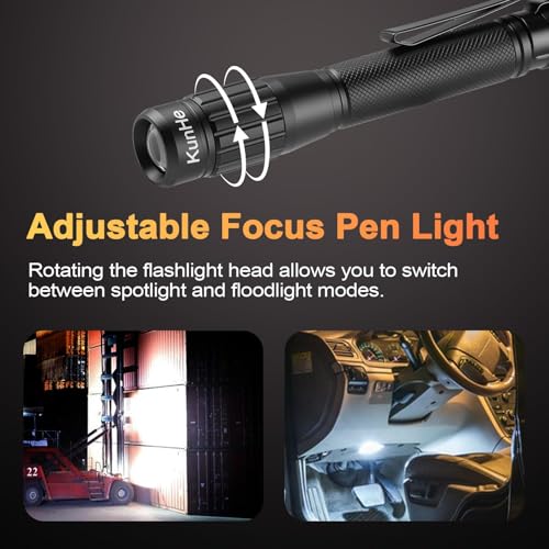 KunHe 480 Lumens Small LED Pen Flashlight Rechargeable IPX6 Waterproof 2 Light Modes Pocket zoomable Pen Flashlight with Steel Pocket Clip USB C Charging Work Light for Inspection Repair Emergency - size: 1 PACK
