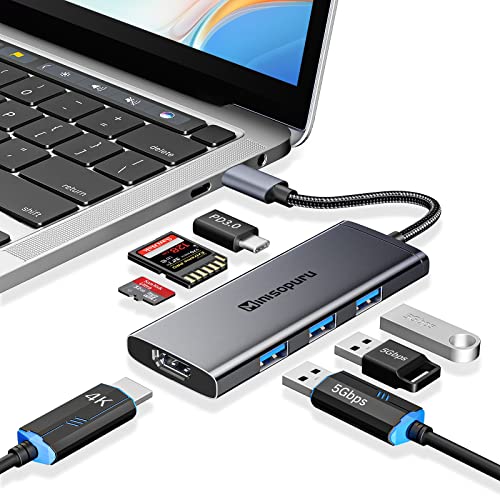 Minisopuru USB C Dock,7 in 1 USB C Hub Multiport Adapter with 4K HDMI,3X USB 3.0,100W Power Delivery,SD/TF Card Reader,USB C Adapter for MacBook Pro,Air,iPad Pro,Dell,XPS,HP,Lenovo and More…